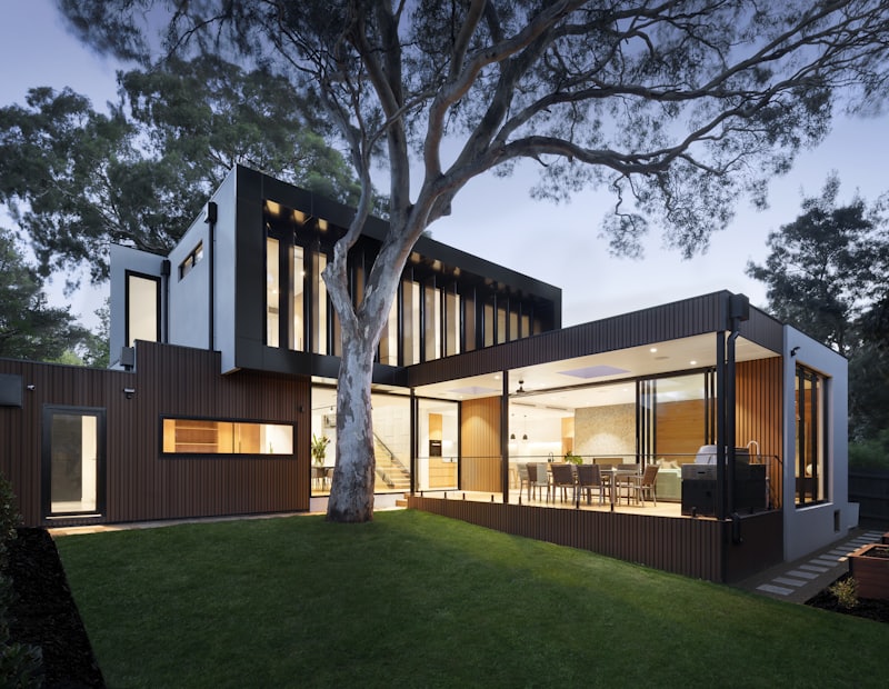 Modern house at dusk